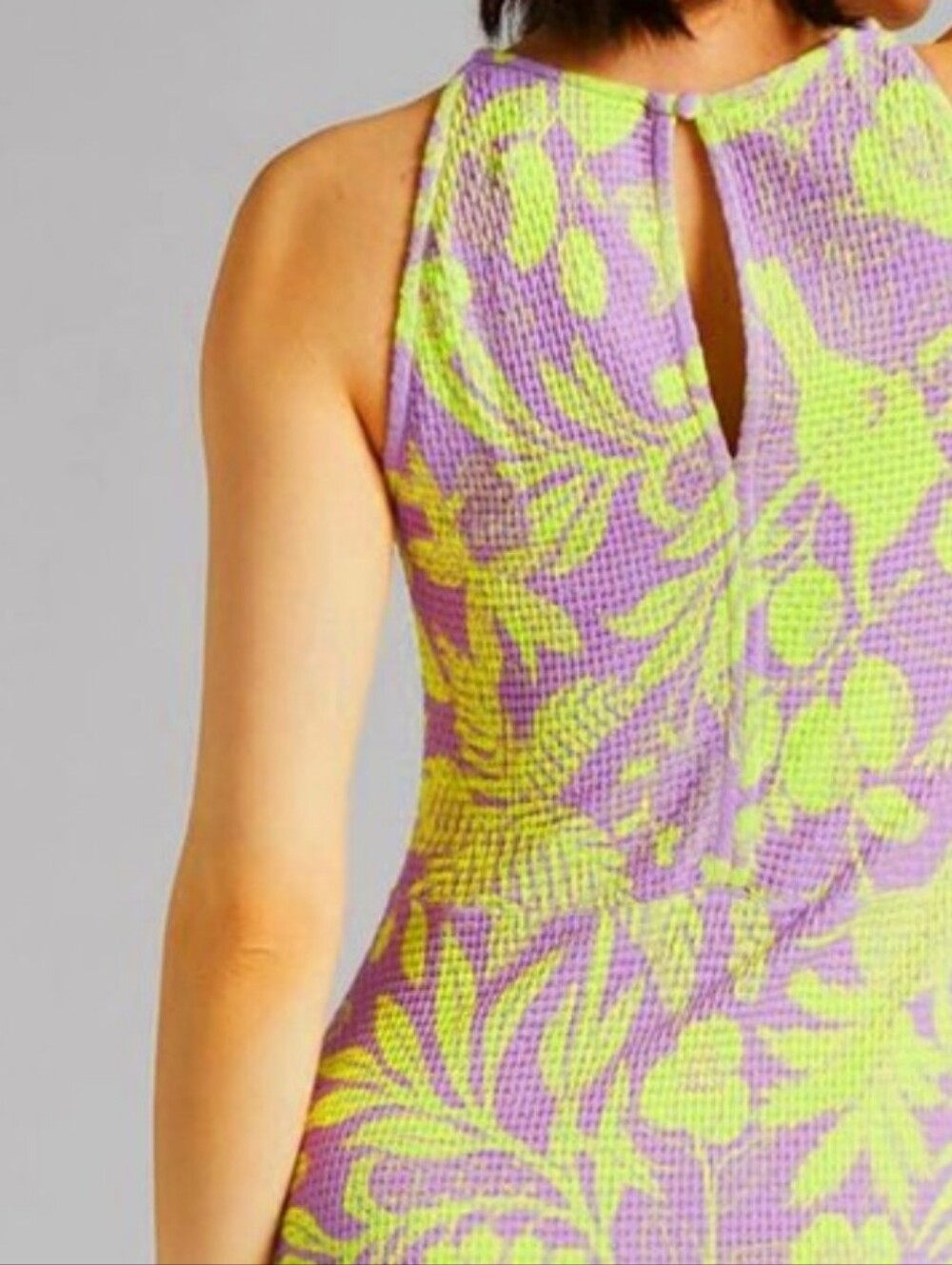 Farm Rio × Anthropoligie Sleeveless Purple & Lime Floral Bodycon Midi Dress S - Picture 4 of 10
